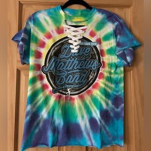 Custom Dave Matthews Band Tie-Dye Graphic T-Shirt with Lace-Up Detail. Size S